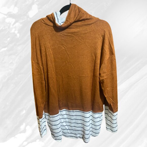 Haptics Women's Rust Stripe Hacci Knit Turtleneck Top - Picture 2 of 3